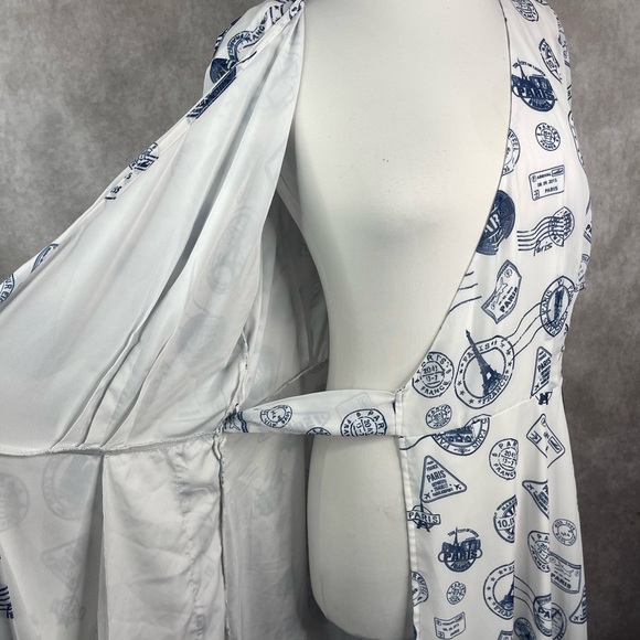 eShakti Midi Wrap Paris Eiffel Tower Stamp Dress In White Blue Women's Size XL - Picture 6 of 8